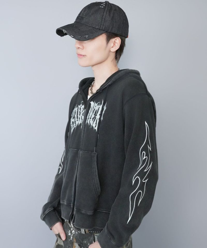 クラッシュデニムキャップ/グランジストリート系/ダメージ加工