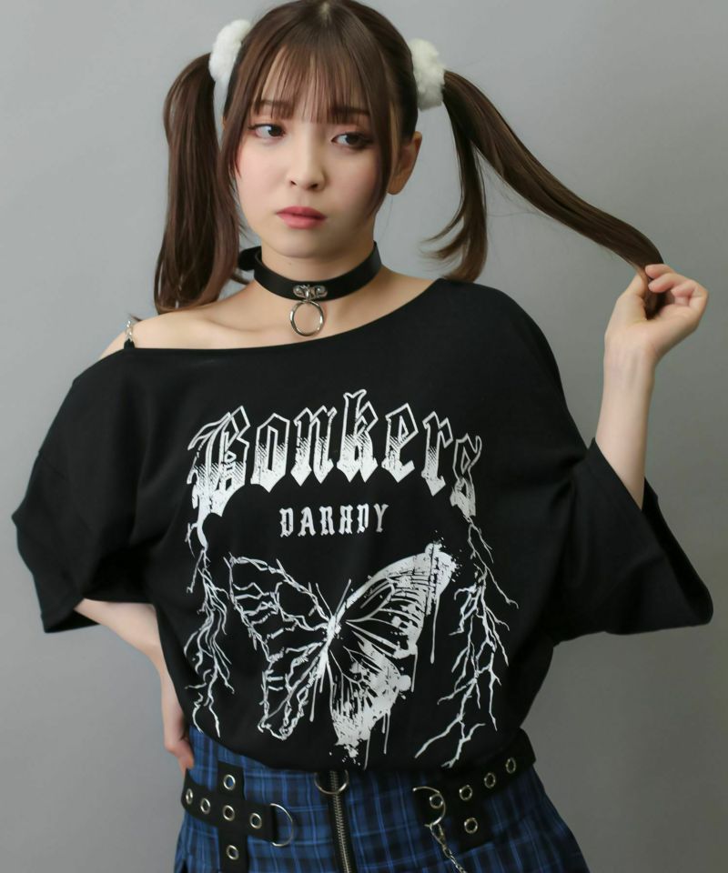 【DARRDY/ダーディー】オフショルダーTシャツ/肩チェーン