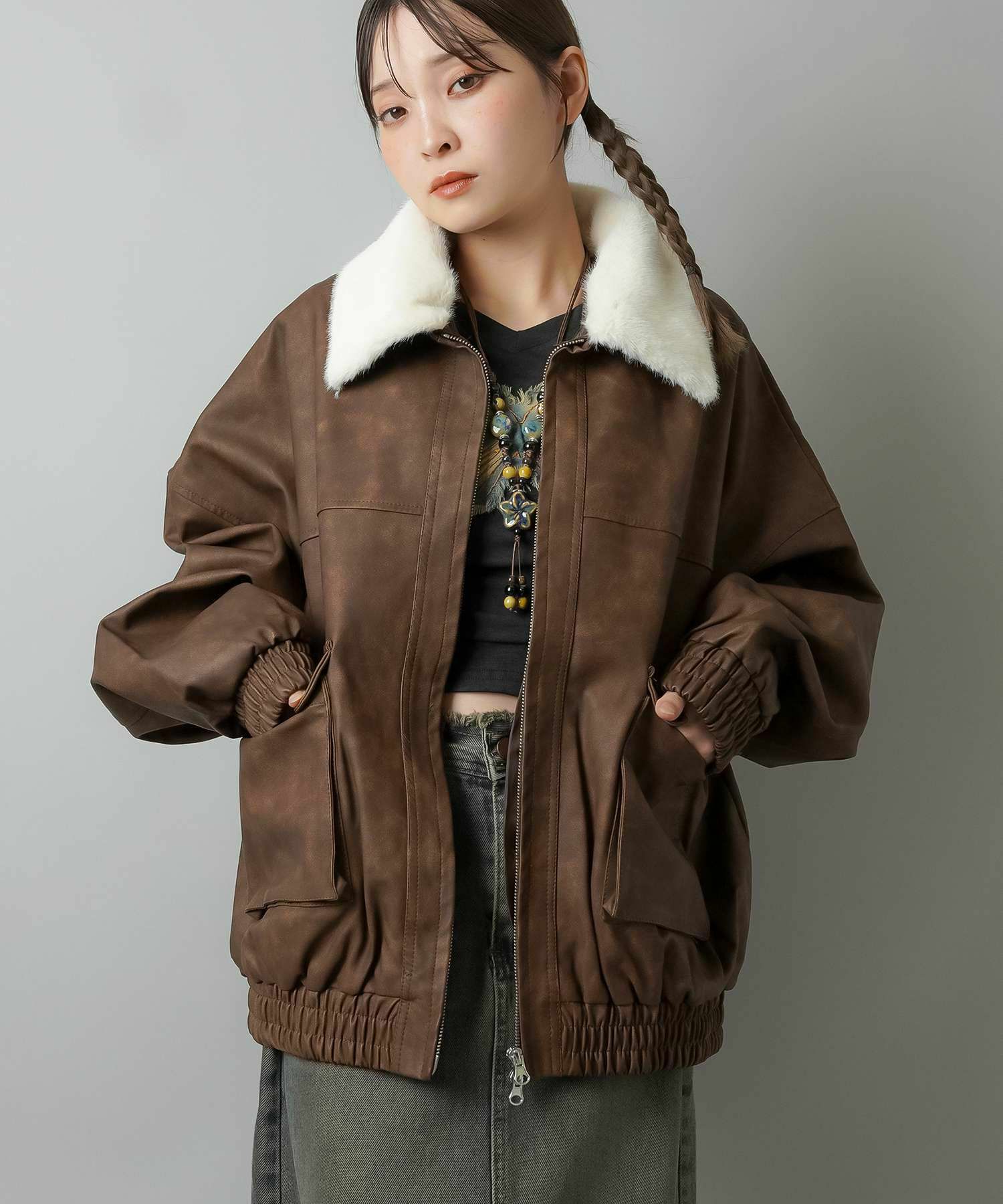 34%OFF】フェイクファー取り外し可能！ヴィンテージライク合皮A-2 