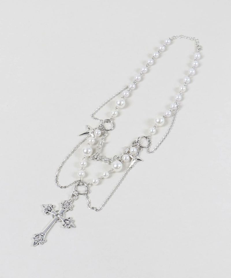 メタルネックレス/パールビッグクロス | SPINNS WEB STORE メタルネックレス/パールビッグクロス | SPINNS WEB STORE