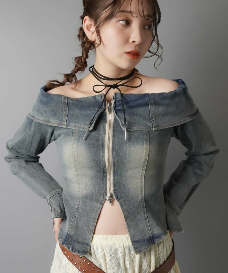 51%OFF】オフショルジップカットソー/デニム | SPINNS WEB STORE