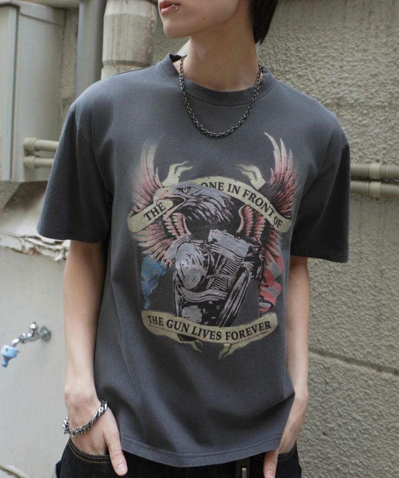 ヴィンテージライクピグメントTシャツ/レトロモータープリント ヴィンテージライクピグメントTシャツ/レトロモータープリント