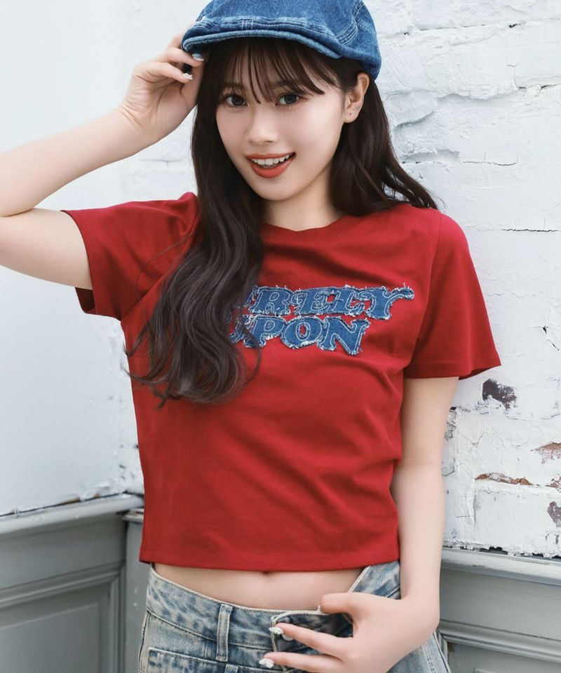 半袖ピタTシャツ/デニムワッペン