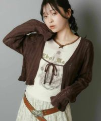 ★リボン ニットボレロ★ TINA：JOJUN（ティーナジョジュン） カーディガン 配色リボン ニット