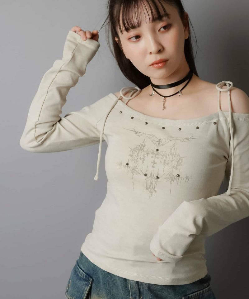 tシャツ 肩リボンオフショルカットソー レディース Heather tシャツ リボンオフショルカットTEE 452631 レディース