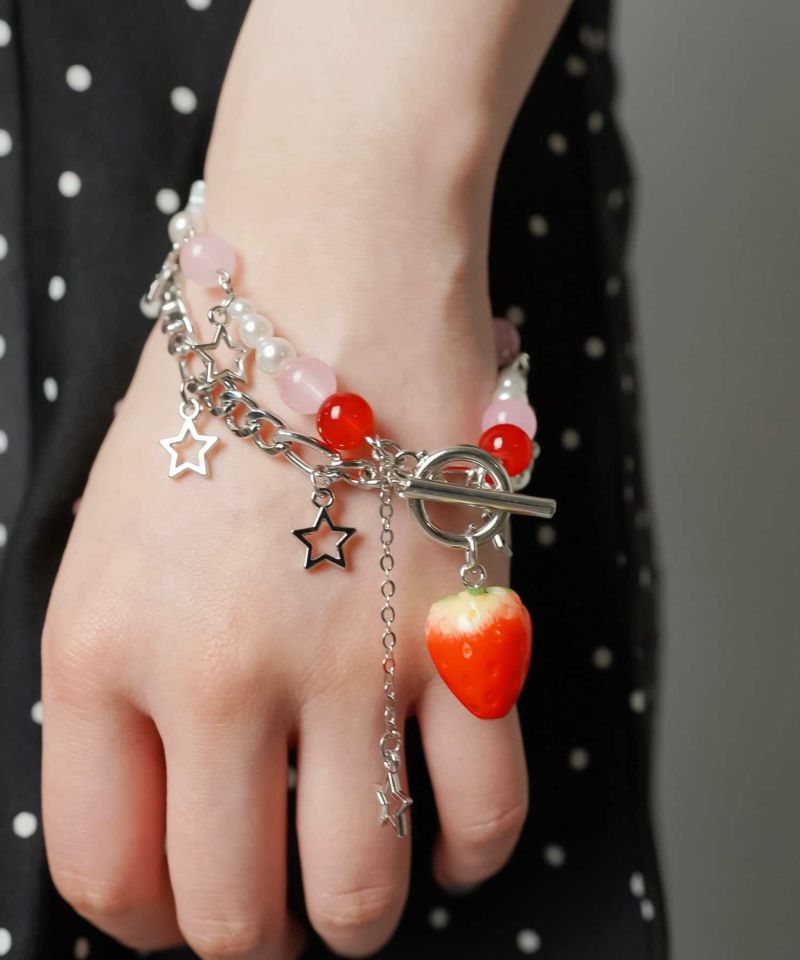 シルバー ビーズブレスレット 赤いイチゴチャーム DIY🍓Beaded Strawberry Charm Tutorial 小さなストロベリー