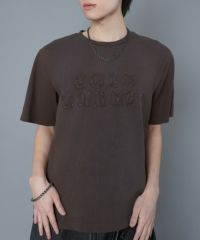 ヴィンテージライクスプレー加工Tシャツ/パッチワークロゴ
