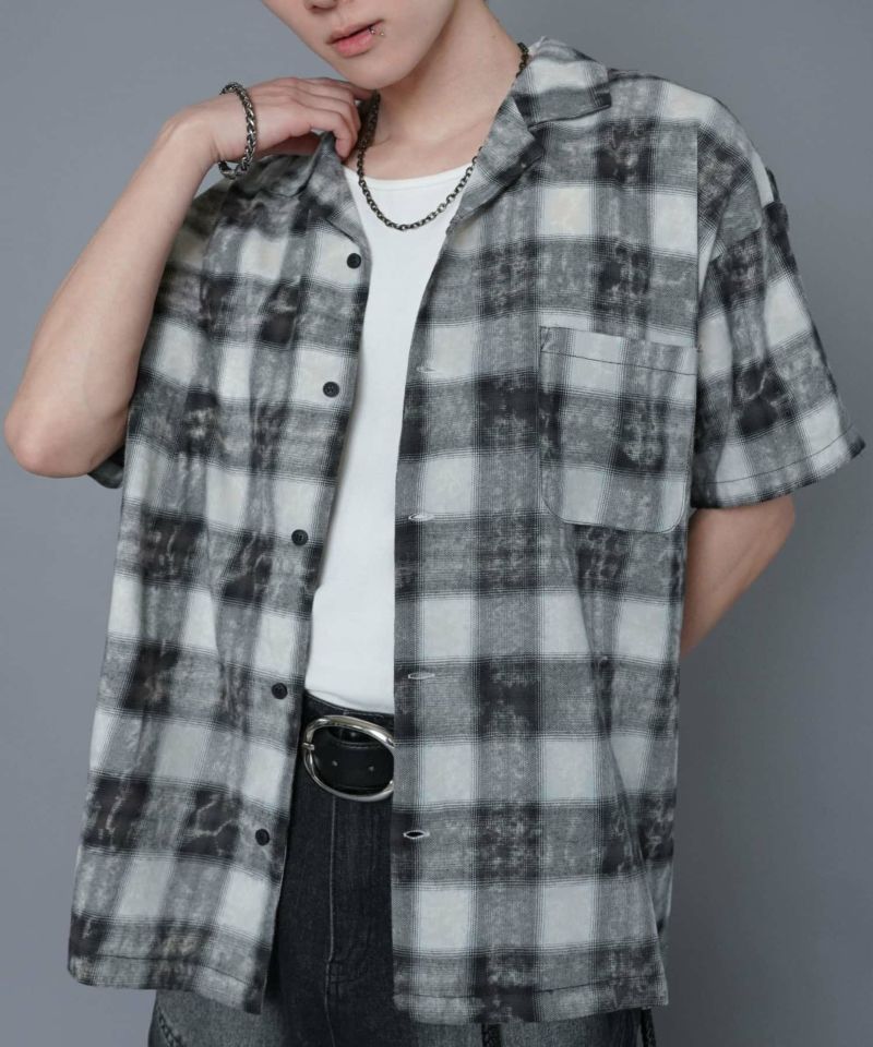 80%OFF】オンブレオープンカラーチェックシャツ/バックロゴ