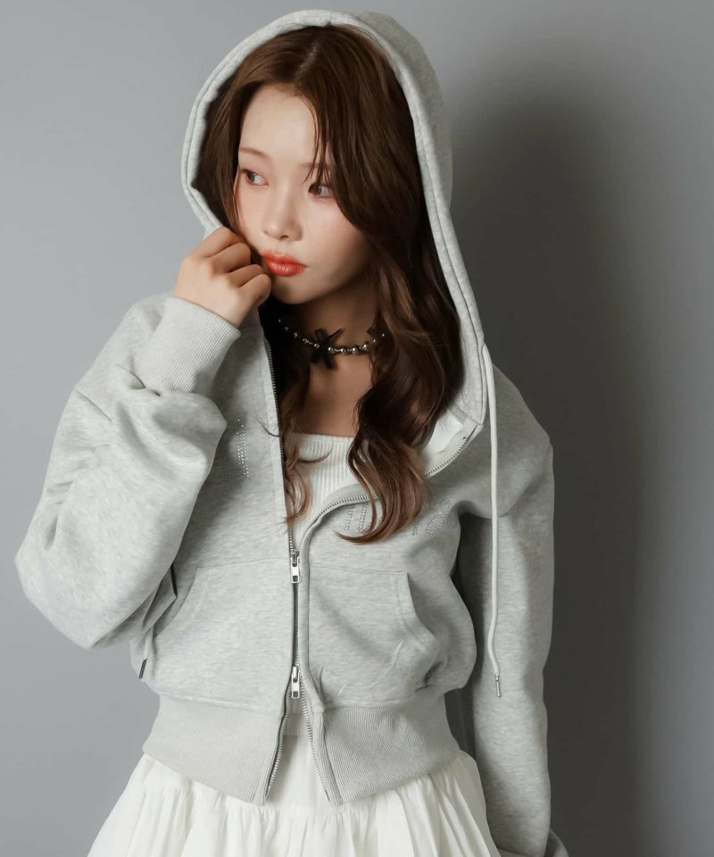 ショート丈ジップパーカー/ラインストーン | SPINNS WEB STORE