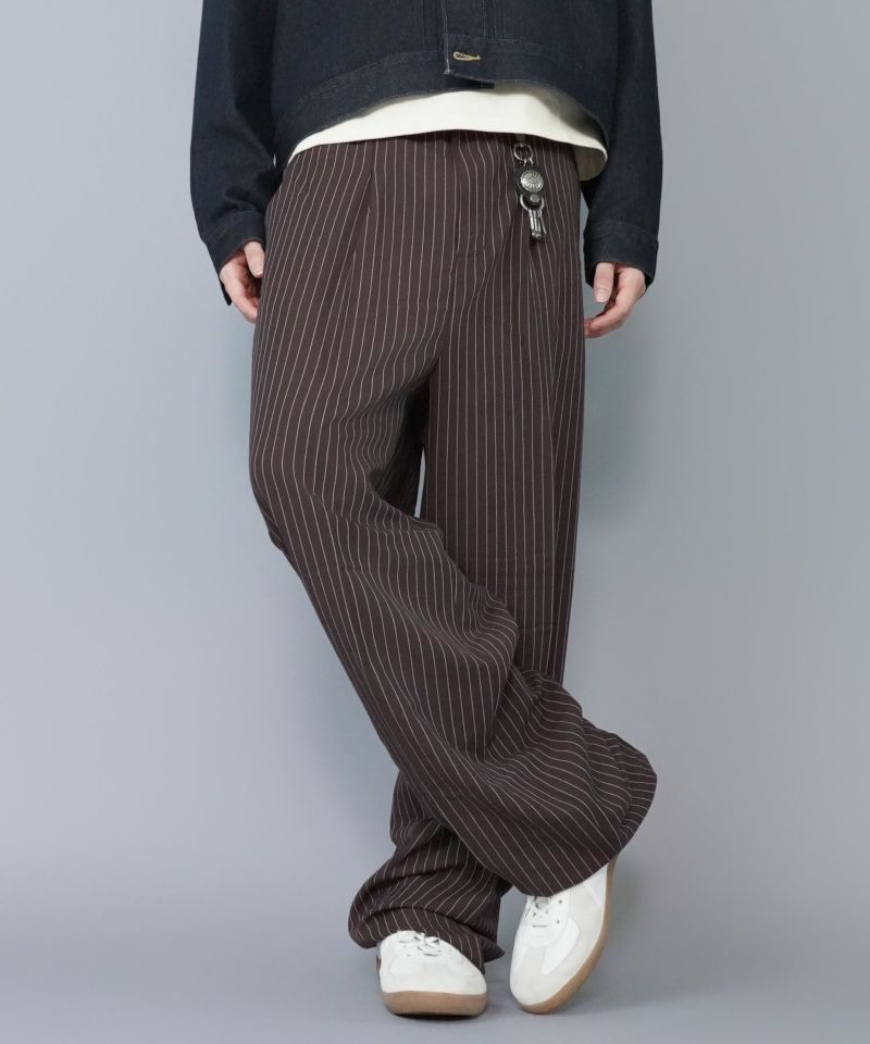 51%OFF】ピンストライプワイドスラックスパンツ/センタープレス