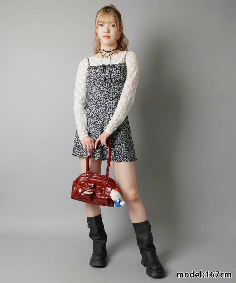 6柄展開/リボンミニキャミワンピース/星柄/ドット/ヒョウ柄 6柄展開/リボンミニキャミワンピース/星柄/ドット/ヒョウ柄