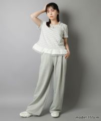 【日本製】ドットリボン半袖カットソー【アンプリ】 39%OFF】肩リボン半袖カットソー/ドット/水玉柄/ヘムレース/裾