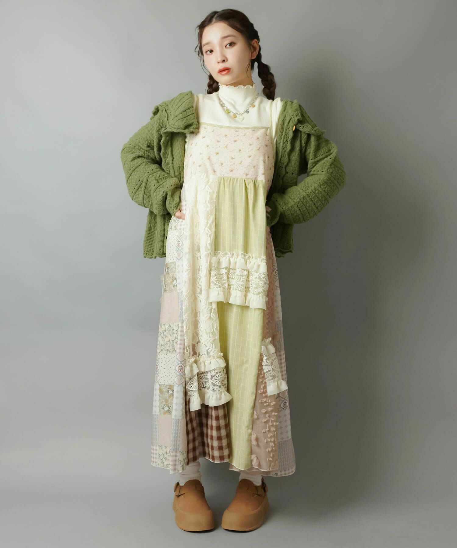 コットンキャミワンピース/パッチワーク｜SPINNSの森ガールスタイル