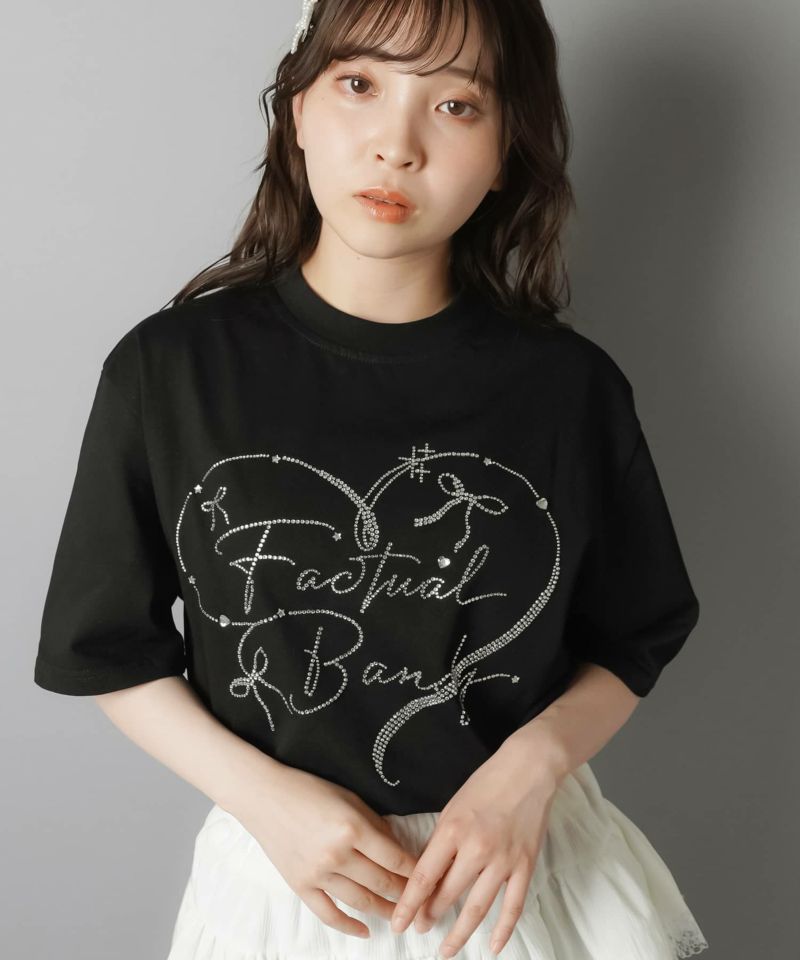 国内発送★VS★ハートラインストーン☆コットンスリープシャツ 半袖オーバーサイズTシャツ/ラインストーンハート | SPINNS WEB