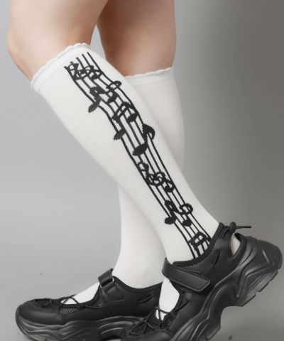 レディースビビパンプ7分丈新品　Lサイズ ハイソックスセット コットンハイソックス/音符/#ウィッシュコア | SPINNS WEB STORE