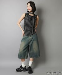 B.P.Nブラックピースナウタンクトップ激レアボーダーグラデーション 39%OFF】フロントボタンボーダータンクトップ/タイつき/細