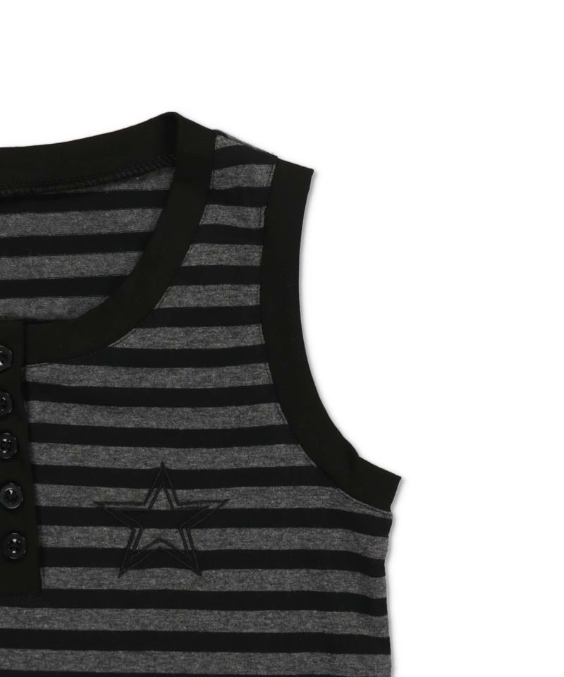 34%OFF】フロントボタンボーダータンクトップ/タイつき/細