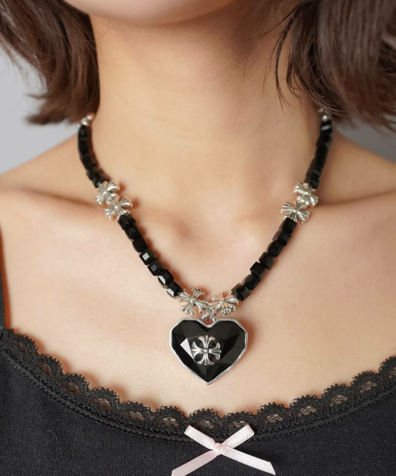 34%OFF】ビーズネックレス/ハートクロスパーツ＜メール便対応