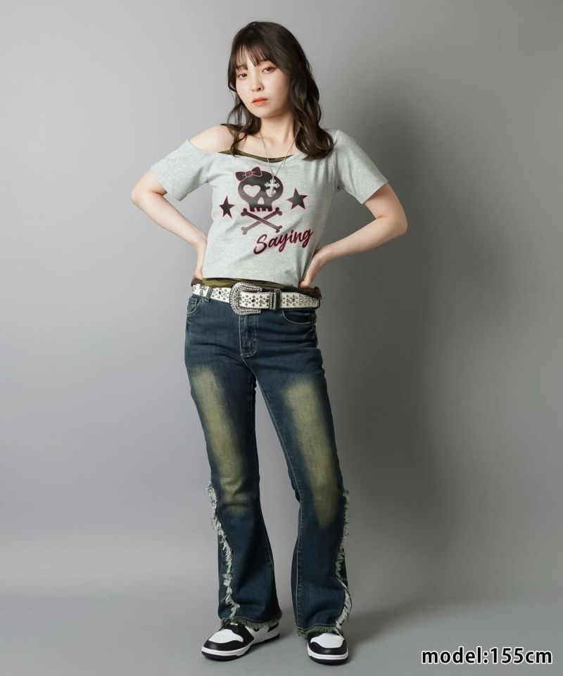34%OFF】平成ギャルTシャツ/キャミソールレイヤード風/スカル