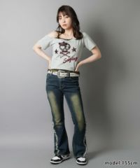 34%OFF】平成ギャルTシャツ/キャミソールレイヤード風/スカル
