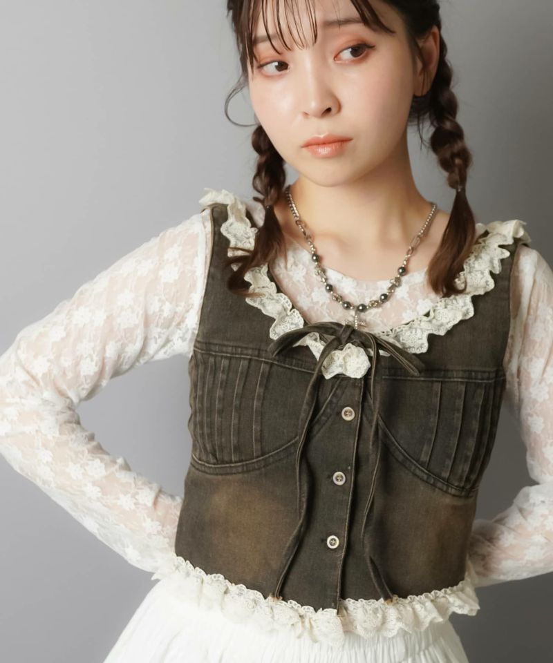 海外ファッションブランド通販サイト【公式】 ショート丈デニムベスト/レース/#NEO森ガール | WEB SPINNS ジャケット・アウター