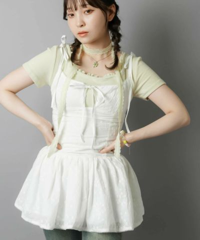 【51%OFF】コットンフレアキャミチュニック/小花柄/肩リボン/#NEO森ガール