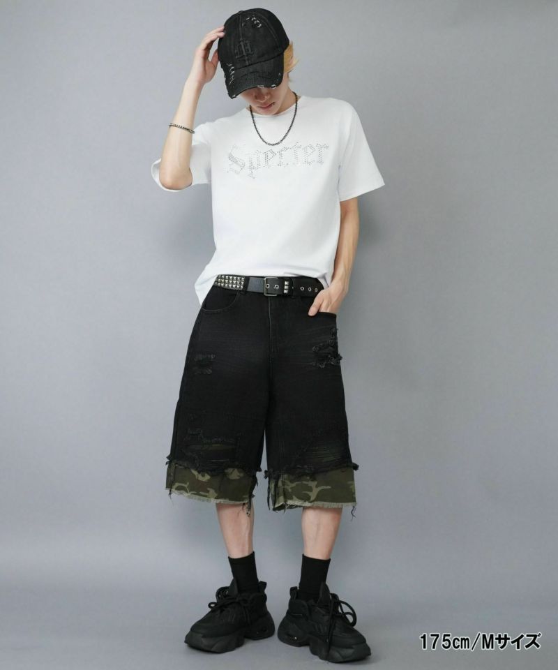 17%OFF】ダメージ加工デニムハーフパンツ/カモ柄/迷彩 | SPINNS