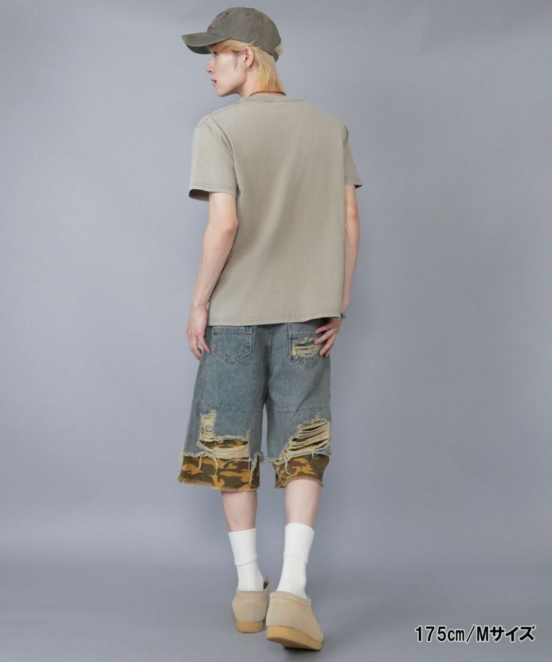 17%OFF】ダメージ加工デニムハーフパンツ/カモ柄/迷彩 | SPINNS