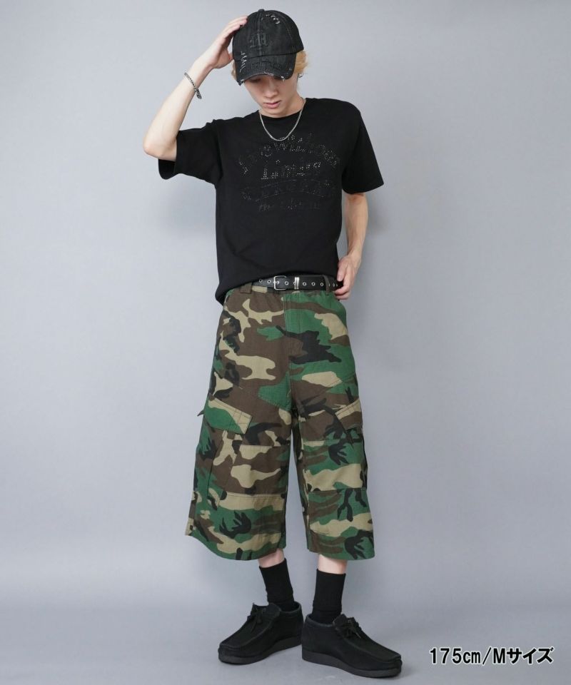 34%OFF】カモ柄ロングカーゴハーフパンツ/膝下丈/ジョーツパンツ