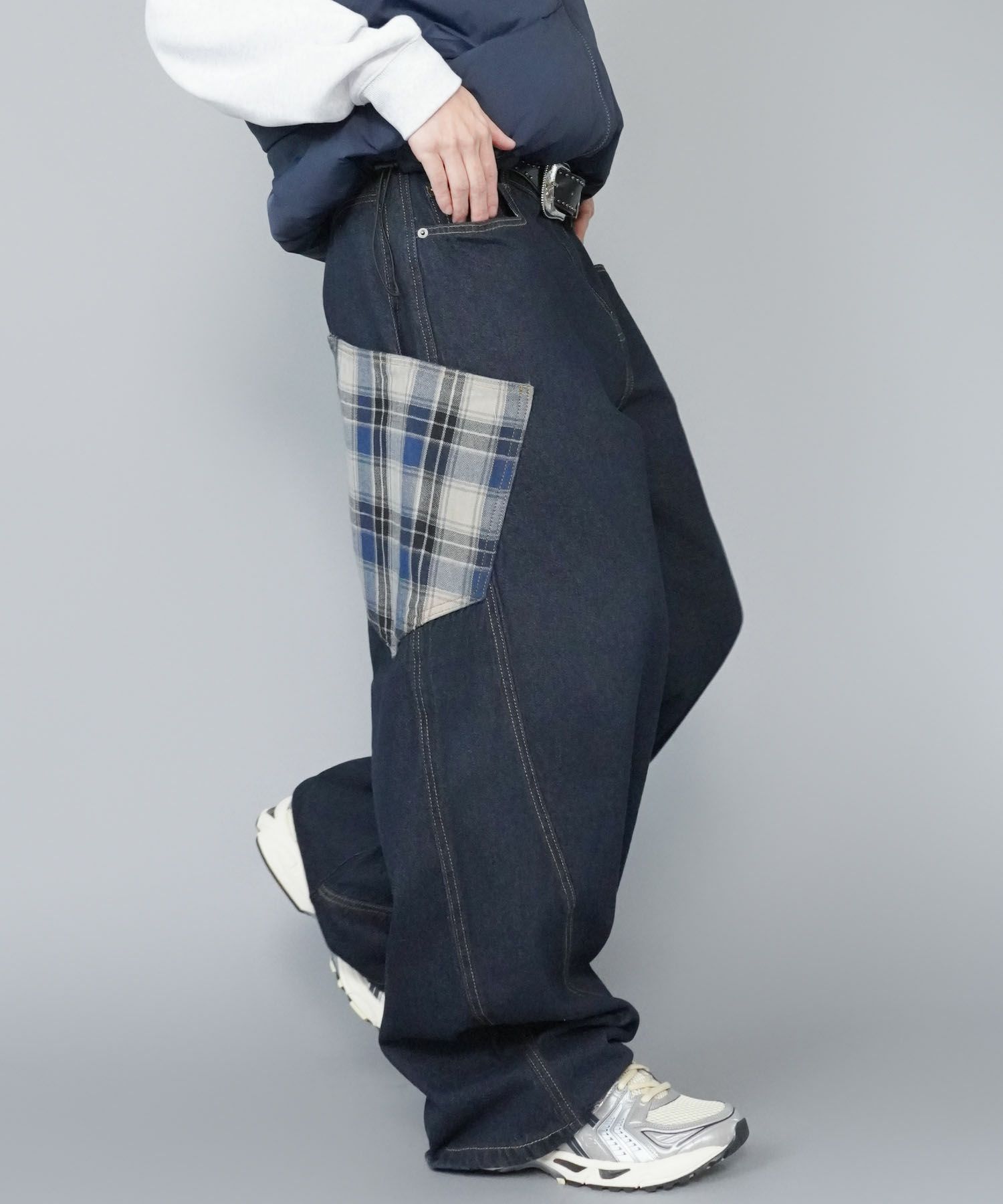 バギーデニムパンツ/チェック柄ポケット/バルーンデニム | SPINNS WEB