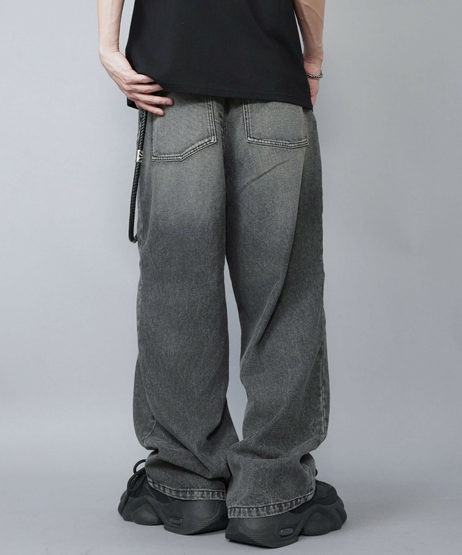 ヴィンテージ加工デニムバギーパンツ/シームポケット/デニムワイド