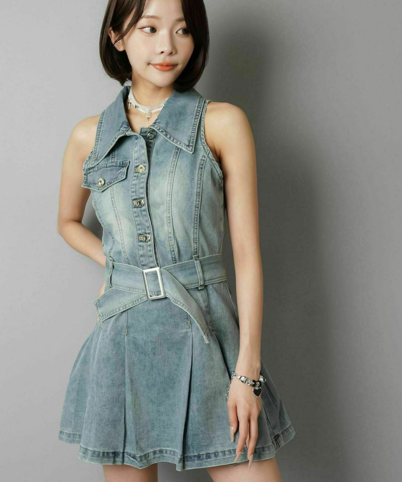 新品 RED VALENTINO デニム ミニワンピース ノースリーブ ベルト