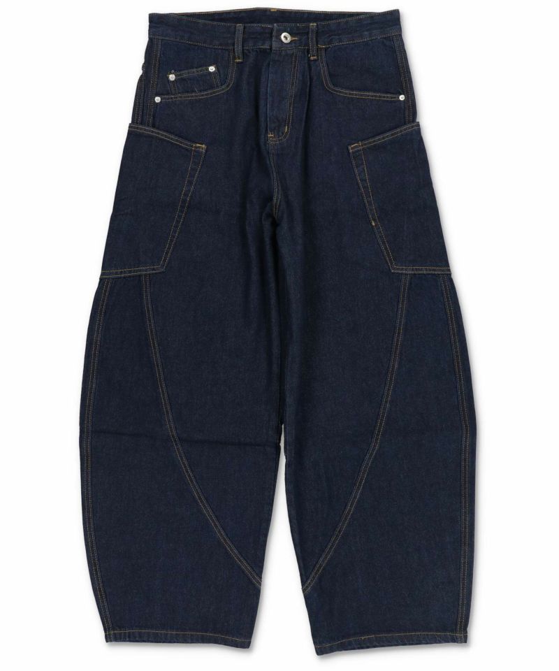 ハグオーワー CLOTH&CROSS】裾フリンジカーブデニム バルーンデニム