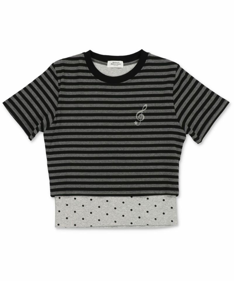 15%OFF】半袖レイヤードTシャツ/ボーダードット #ウィッシュコア