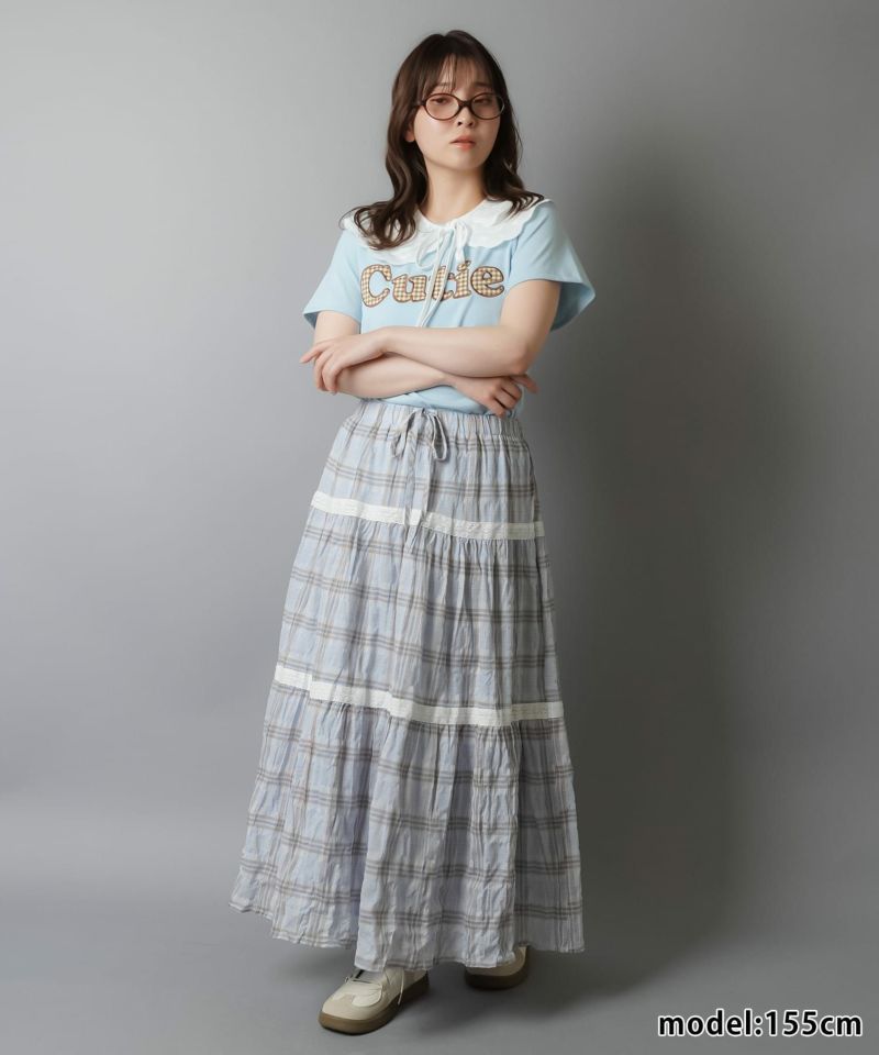 値下げ　RhodolirioN パッチワーク柄ティアードロングスカート パッチワークプリントティアードロングスカート パッチワーク風