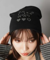 50%OFF】シングルビーニー/ニット帽/ラインストーンうさぎ