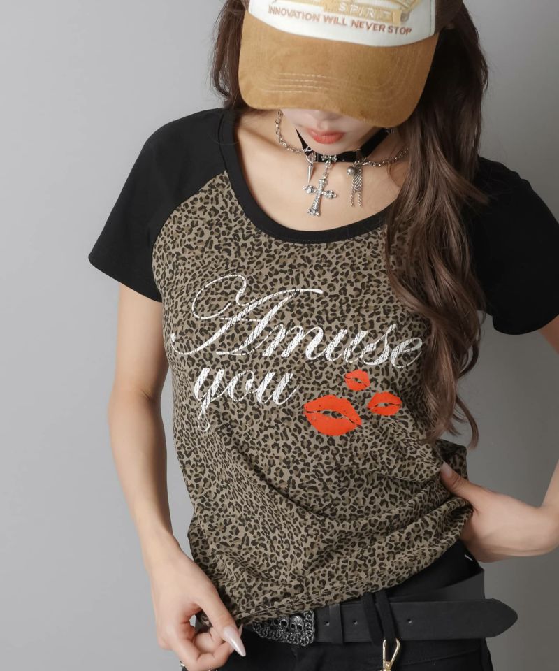 9090Girlヒョウ柄Tシャツ 最安値 Mサイズ 90 Logo Girl Tee チャコールピンクレオパード