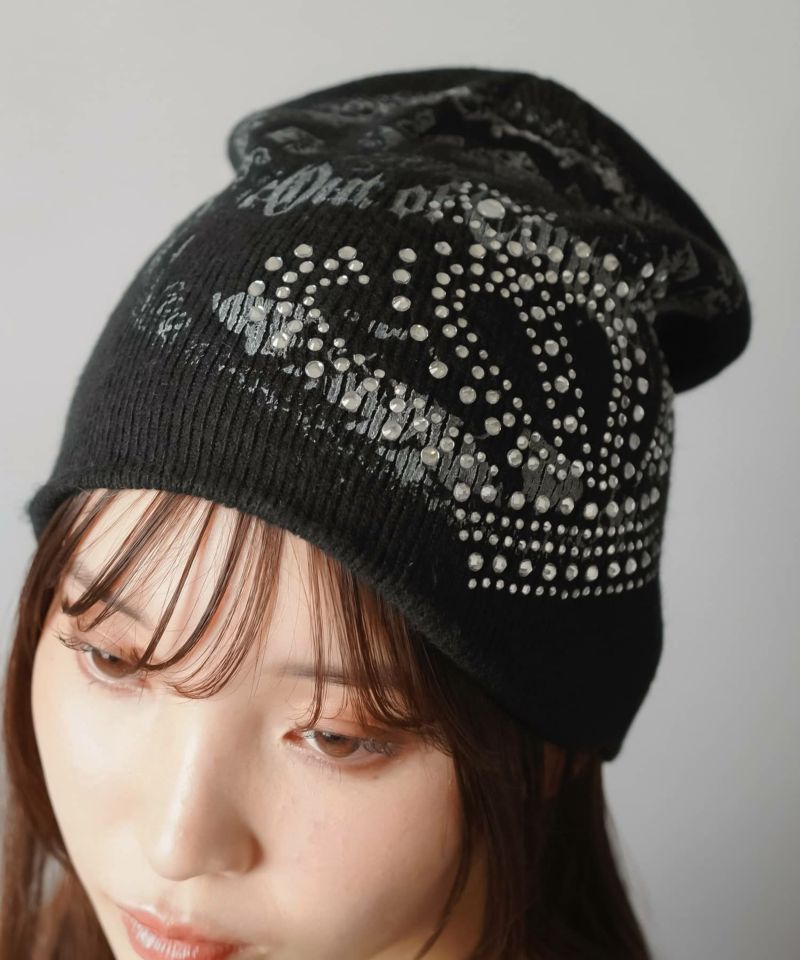 シングルビーニー/ニット帽/ラインストーンプリント | SPINNS WEB