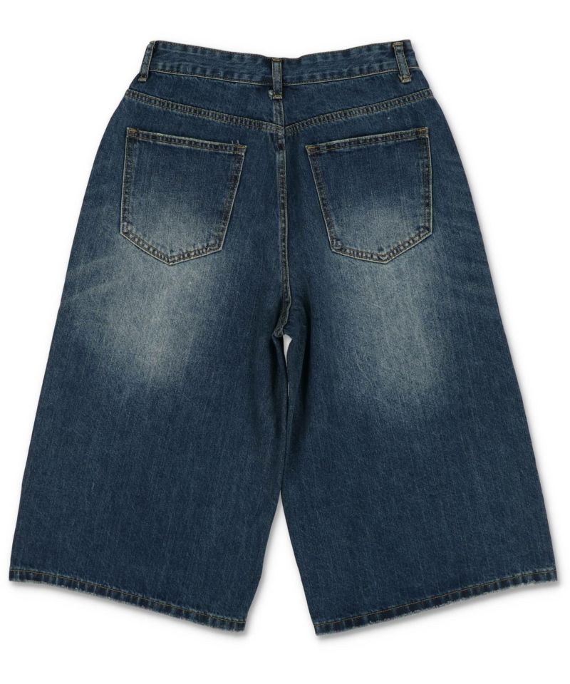 Skoot レザー パッチ グランジ 加工 デニム バギー ハーフ パンツ Skoot レザー パッチ グランジ 加工 デニム バギー ハーフ パンツ