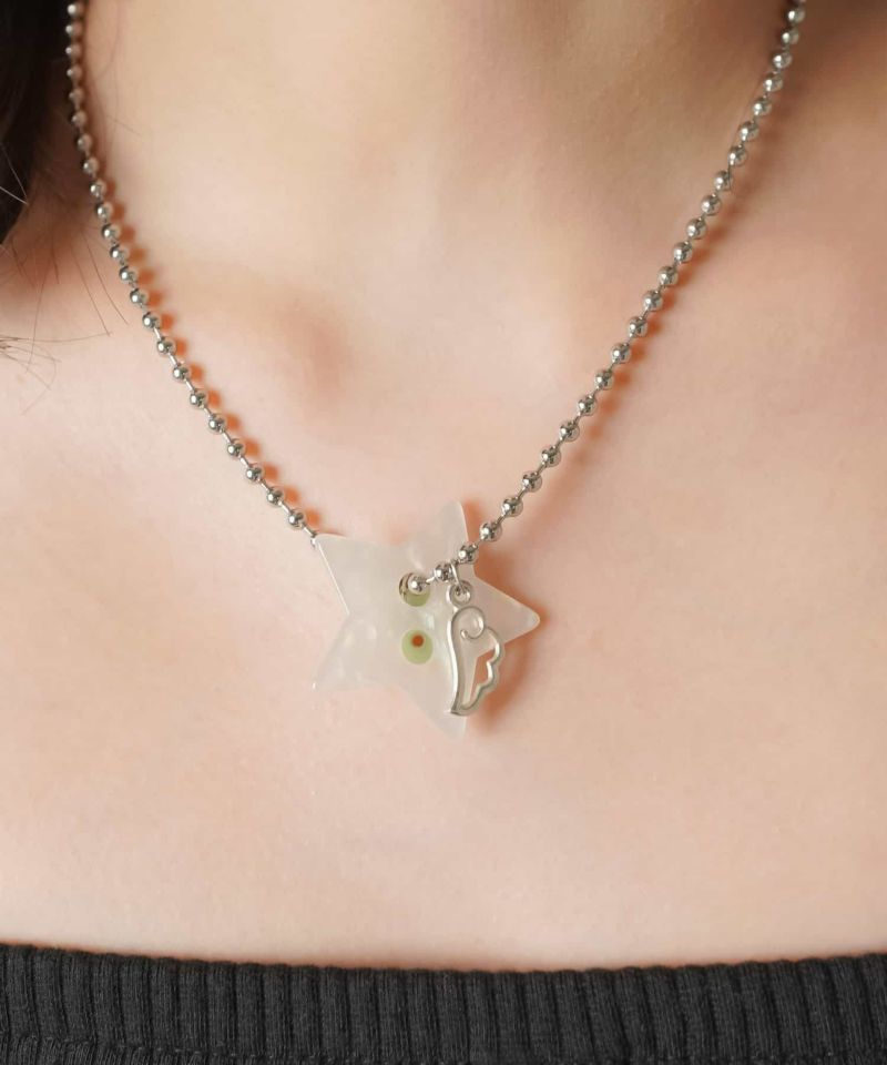 34%OFF】ボタンネックレス/スターウイング/星/羽根/#ウィッシュコア