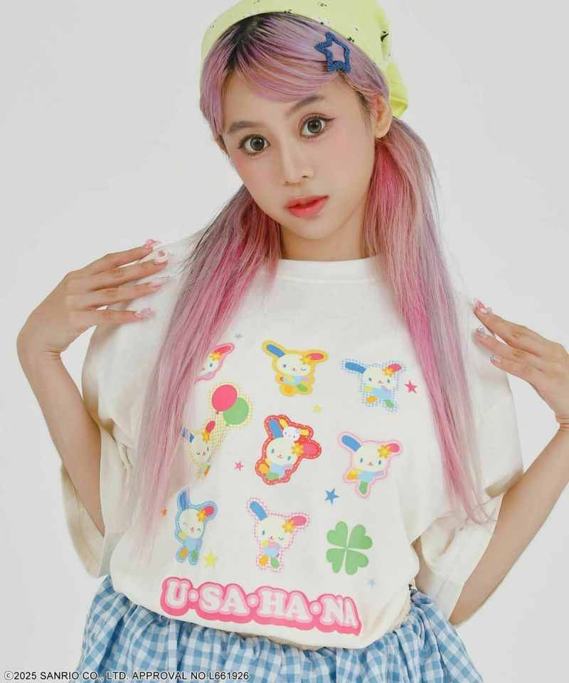 【黒】ウサハナ ビッグT Tシャツ スピンズ サンリオ 平成 Y2K 黒】ウサハナ ビッグT Tシャツ スピンズ サンリオ 平成 Y2K