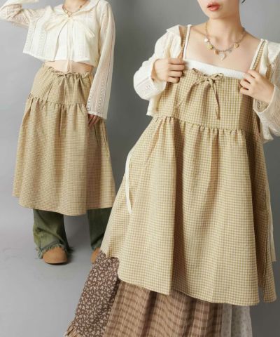 シェリエ sheller ピンク チェック ミニワンピース シェリエ sheller ピンク チェック ミニワンピース
