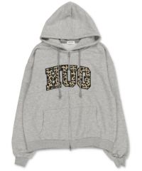裏毛ダブルジップパーカー/ヒョウ柄ロゴ/HUG/全5色 | SPINNS WEB STORE