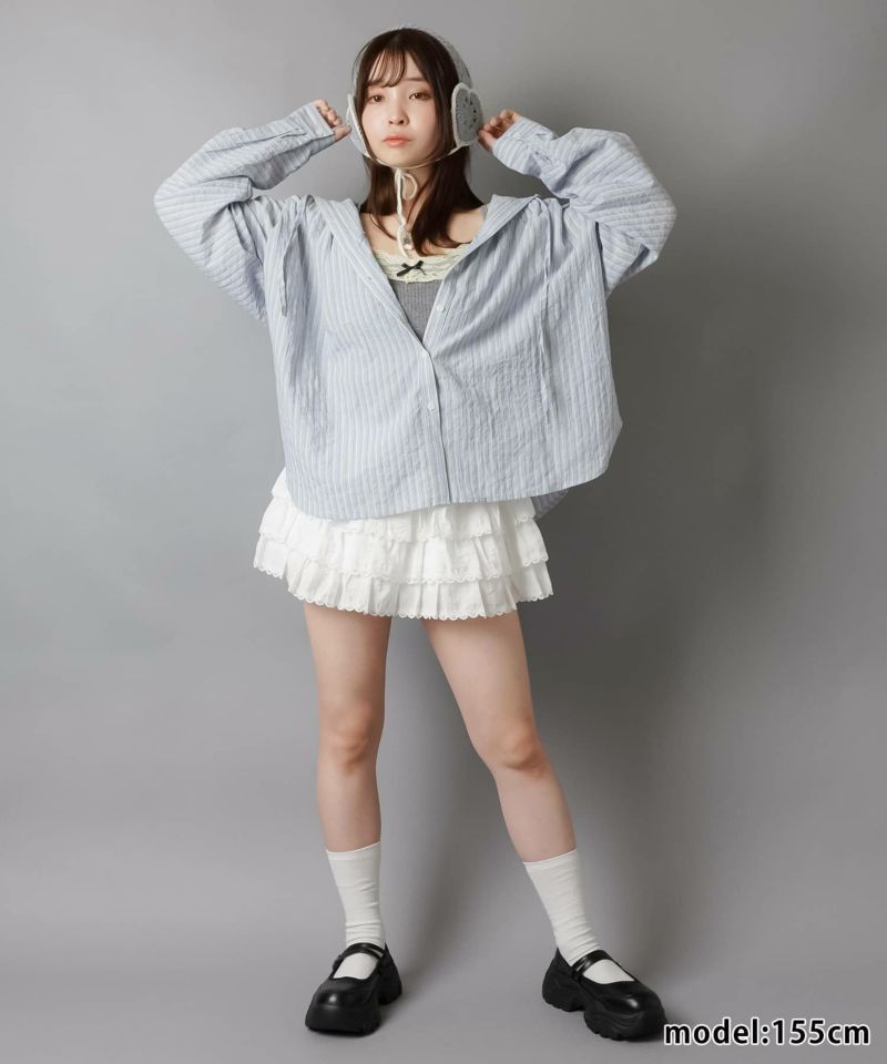 någontans フード付きストライプシャツ Mサイズ 26%OFF】フード付き長袖シャツ/ストライプ | SPINNS WEB STORE