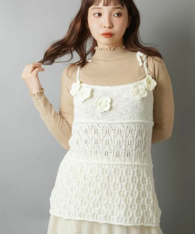 【26%OFF】透かし編みニットチュニック/フラワー/#NEO森ガール
