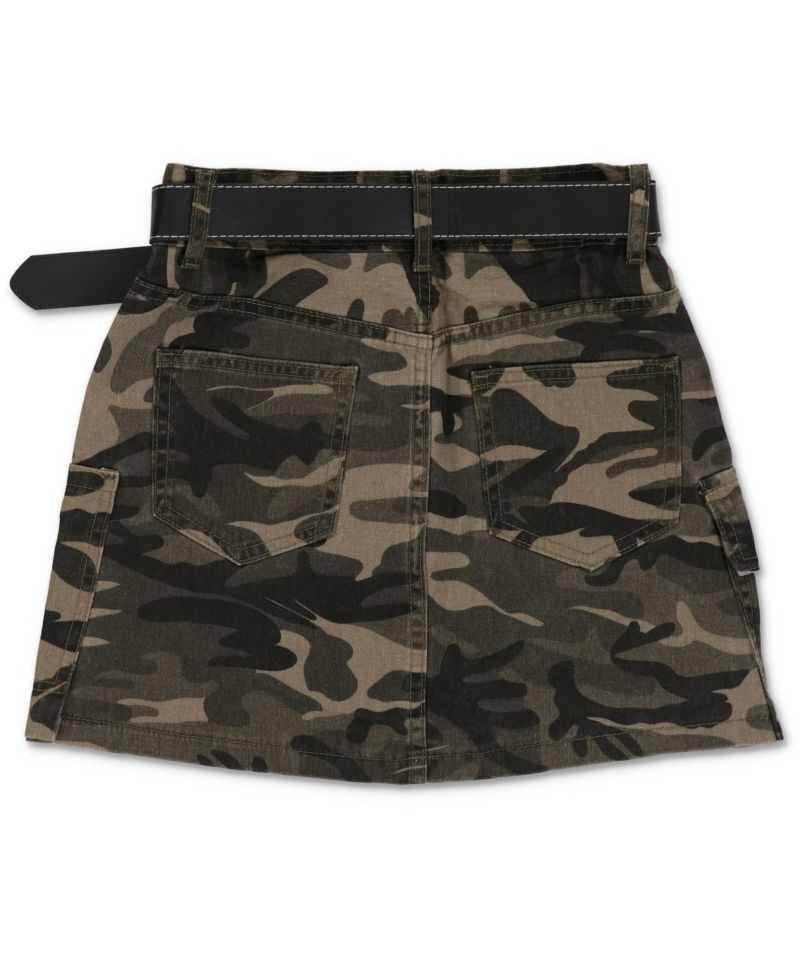 ツイルタイトスカート/カモ柄/迷彩柄/ベルト付き/インナーパンツ付き