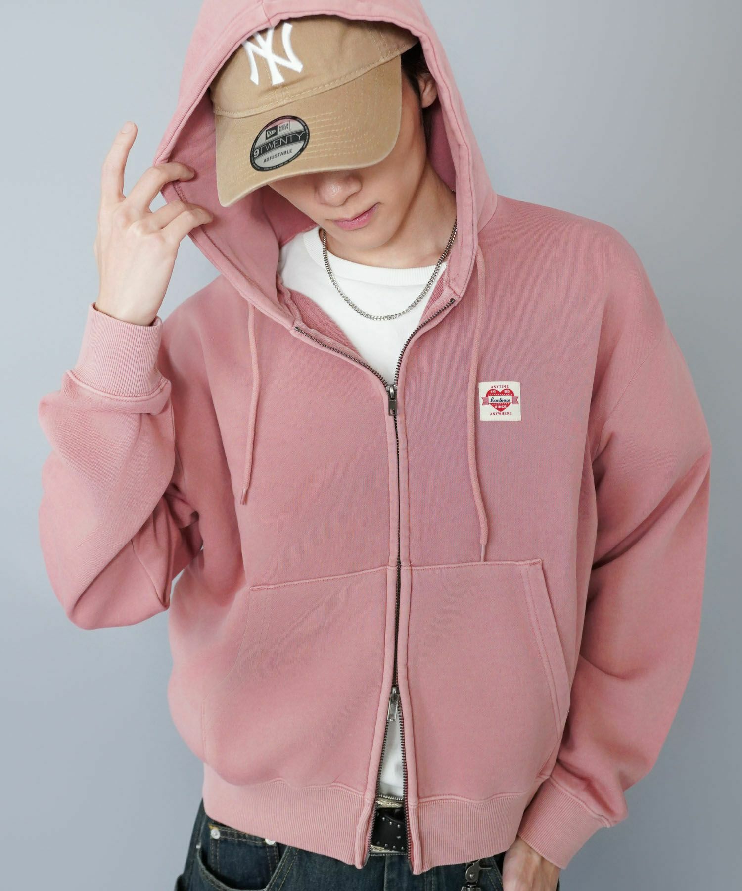 短丈ダブルジップパーカー/ワンポイントハート/リアルツリー/ショート