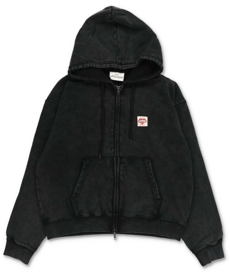 【希少レア】短丈 ダブルジップ パーカー クレイジーパターン 茶色 黒 短丈ダブルジップパーカー/ワンポイントハート/リアルツリー/ショート