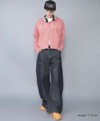 短丈ダブルジップパーカー/パッチワークロゴ/リアルツリー/ショート丈