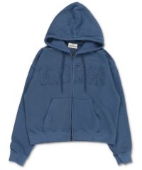 短丈ダブルジップパーカー/パッチワークロゴ/リアルツリー